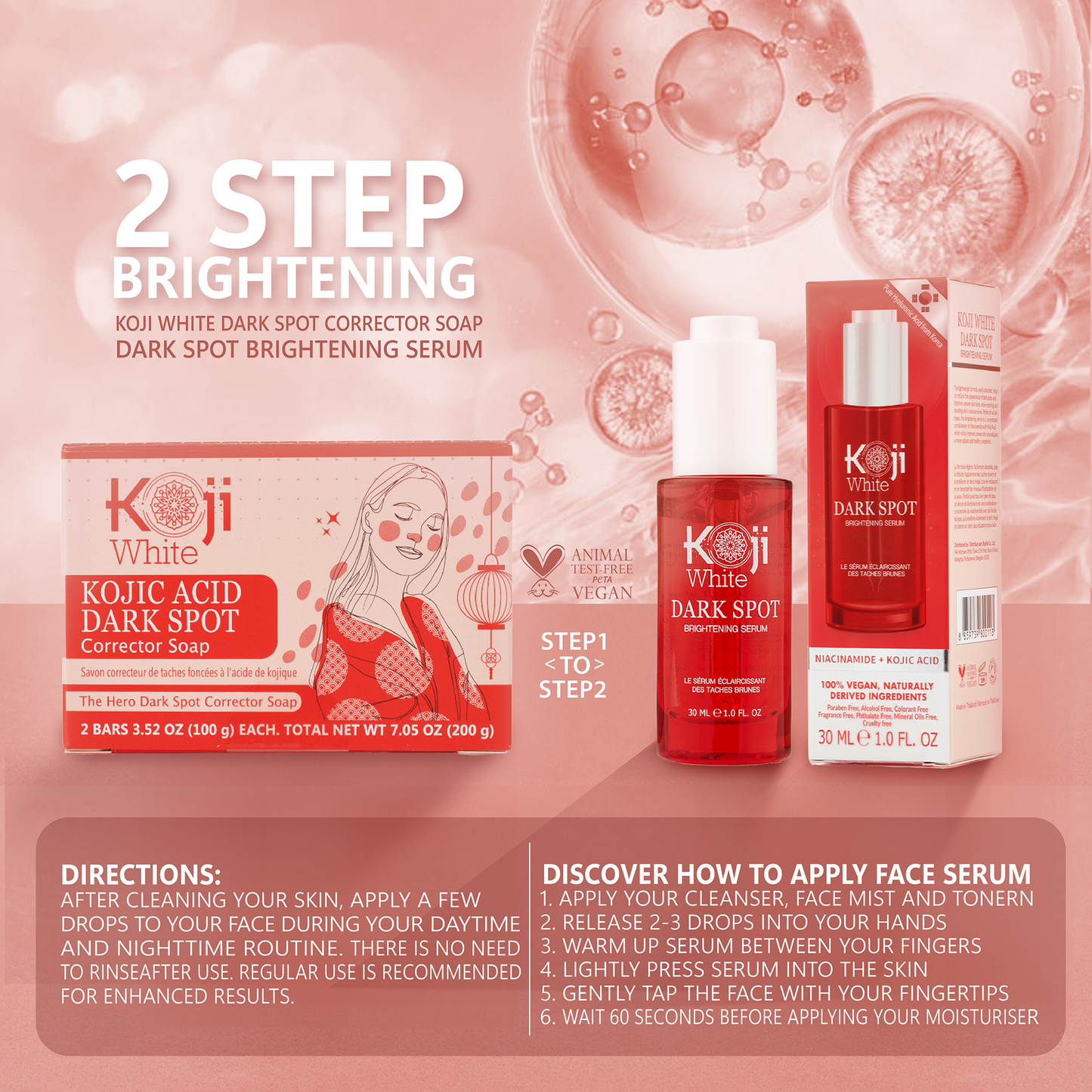 Koji White Dark Spot Brightening Serum with X8 Pure Hyaluronic Acid From Korean,Skin Care Product 1 Fl Oz