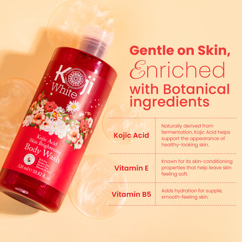 Koji White Fade Dark Spots Bundle featuring a body wash for brightening and reducing dark spots on skin.