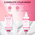 Koji White collagen and kojic acid skin brightening body lotion in a sleek bottle, showcasing its moisturizing and brightening formula.