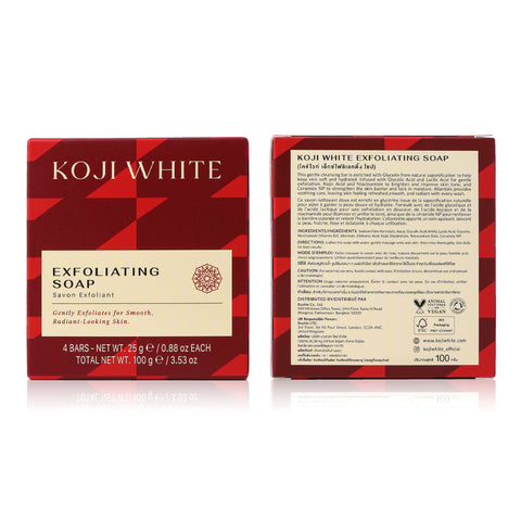 Koji White AHA exfoliating soap bar, 0.88 oz, featuring a white soap bar with textured surface, ideal for facial and body exfoliation.