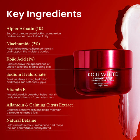 Koji White Radiant Tone Correcting Cream - Face Moisturizer, Unscented, Vegan, 30 g (1.05 Oz)