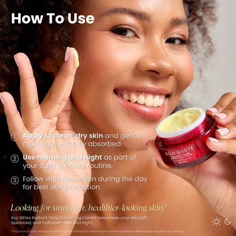 Koji White Radiant Tone Correcting Cream - Face Moisturizer, Unscented, Vegan, 30 g (1.05 Oz) - Koji White
