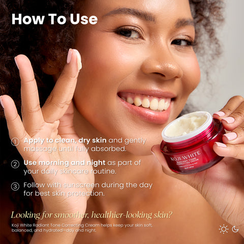 Koji White Radiant Tone Correcting Cream - Face Moisturizer, Unscented, Vegan, 30 g (1.05 Oz)