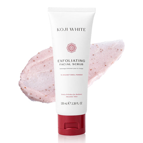 Koji White Exfoliating Facial Scrub, Gentle Face Wash - Unscented, Vegan, 100ml (3.38 Fl Oz)