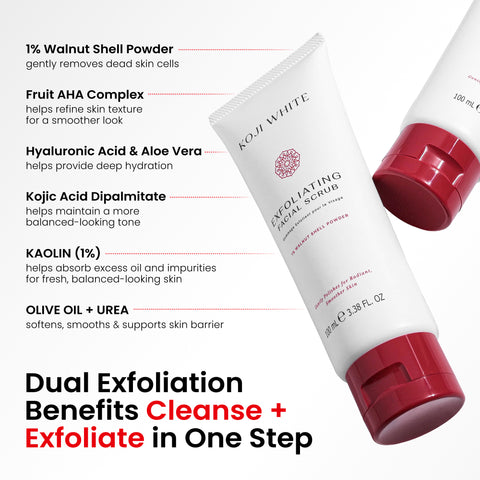 Koji White Exfoliating Facial Scrub, Gentle Face Wash - Unscented, Vegan, 100ml (3.38 Fl Oz)