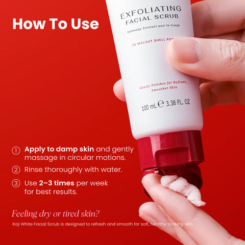 Koji White Exfoliating Facial Scrub, Gentle Face Wash - Unscented, Vegan, 100ml (3.38 Fl Oz)