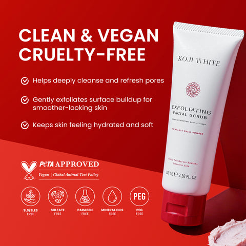 Koji White Exfoliating Facial Scrub, Gentle Face Wash - Unscented, Vegan, 100ml (3.38 Fl Oz)