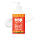 Koji White Kojic Acid and Papaya skin brightening body lotion bottle with white and orange packaging.