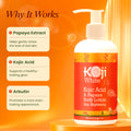 Koji White Kojic Acid and Papaya Skin Brightening Body Lotion in a pump bottle with a tropical fruit design.