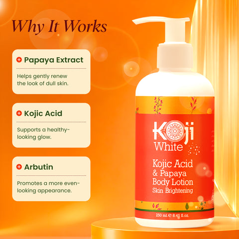 Kojic Acid & Papaya Skin Brightening Body Lotion (1 Bottles) - Koji White