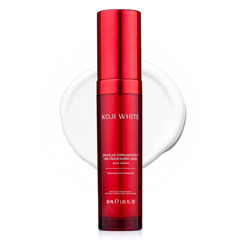 Koji White Pigment Face Correction Kit bundle with serum bottles and applicators for skin tone correction and brightening.