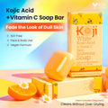 Two bars of kojiwhite Kojic Acid and Vitamin C skin brightening soap with white packaging and clear branding.