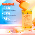 Two bars of kojiwhite Kojic Acid & Vitamin C skin brightening soap with vibrant packaging and fresh citrus imagery.