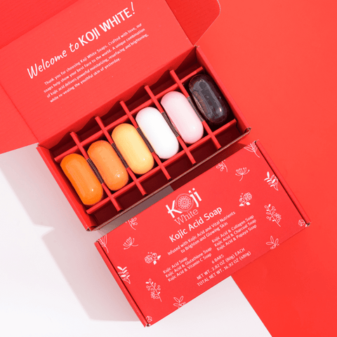 Kojic Acid Skin Brightening Soap Gift Set 6 Bars - kojiwhite